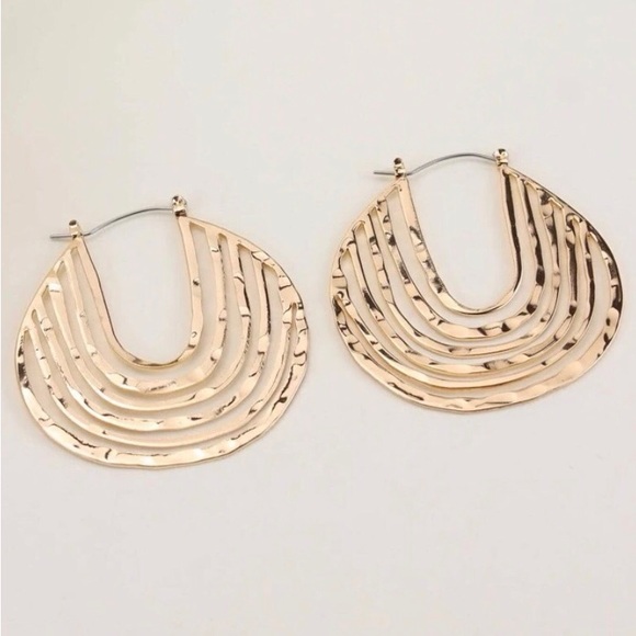 New Anthropologie Cutout Tier Geometric Hoop Earrings - Picture 2 of 10